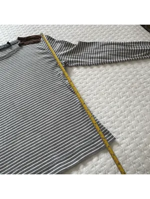 Lauren Ralph Lauren Large L Gray White Striped Long Sleeve T Shirt Brown Patches thumbnail 3