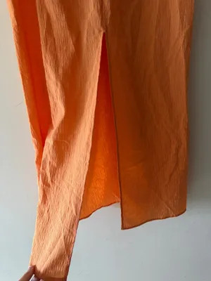 12th Tribe‎ Peachy Orange Ruched Maxi Skirt Beach Cover Up Lightweight Slit thumbnail 6