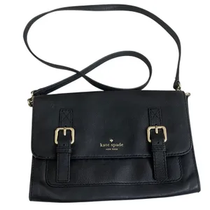 Kate Spade New York Black Leather Crossbody Bag Gold Buckle Flap Small Purse thumbnail 1