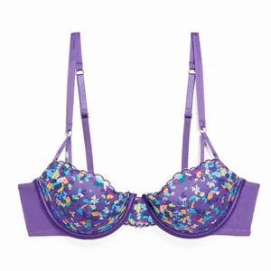 Savage X Fenty Steamy Floral Padded Lace Balconette Bra Purple Size 36C PURPLE ROYALE ROMANCE IN BLOOM Product Description Lush flowers are always a vibe! Our Steamy Floral Padded Lace Balconette Bra features a stretch lace body, satin straps, scalloped accents, and rose gold-tone hardware. Features Underwire padded balconette bra Stretch lace body Powermesh wing Straight neckline Stain straps at front body Rose gold-tone hardware Adjustable, supportive straps Hook-and-eye back closure Lace: 83% Nylon, 17% Elastane; Wing: 88% Nylon, 12% Elastane; Bottom Cup: 100% Polyester Hand wash cold, line dry Imported thumbnail 4