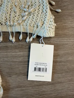 NWT Peppermayo Scorpio Crochet Halter Top in Ivory, Size S/M thumbnail 3