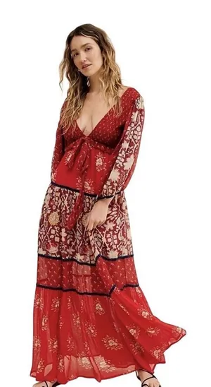 Free People Bali Laurel Maxi Dress Size Small NWT Red Combo thumbnail 1