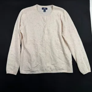 Lands End L Cardigan Sweater Cream Rainbow Speckled Cashmere Classic Button Up thumbnail 2