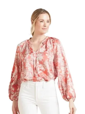 Evereve Keira floral Smocked Neck Blouse Sz M thumbnail 1