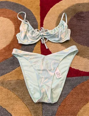Hollister Co. Two Piece Bikini Set Swim Underwire Pastel Marble Print Swirl S thumbnail 1
