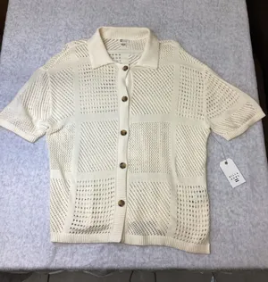 Billabong‎ Cool Down Sweater Cream White Pointelle Knit Button Up Top Large NEW thumbnail 1