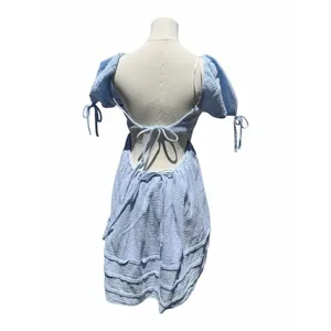 Hello Molly Sky Blue Mini Dress Size 4 Puff Sleeve Open Back Cottagecore thumbnail 4