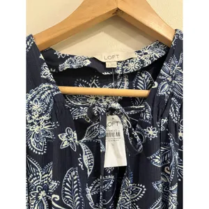 LOFT Paisley Bow Pocket Boho Maxi‎ Dress Blue NWT Size Large thumbnail 10