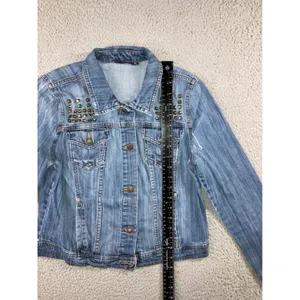 a.n.a Studded Denim Jacket Women M Distressed Trucker Punk Biker y2k‎ Western Cowgirl thumbnail 13