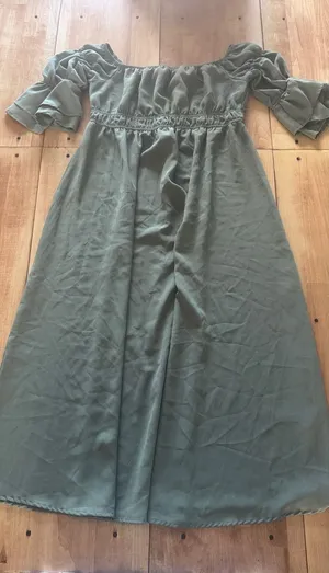 SHEIN Sage Green Off the Shoulder Smocked Maxi Dress Size M 6 Maternity Friendly thumbnail 1