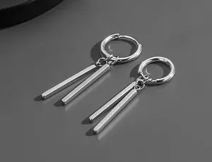 925 Silver Plated Dangle Drop Hoop Earrings for Men Women,Punk Hip Hop Earrings thumbnail 1