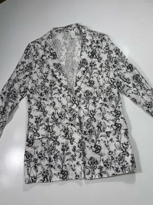 Joie 100% Linen White and Black Floral Blazer Size Medium thumbnail 2