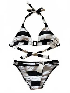 Y2K Billabong Bikini Halter Top Swimsuit Wide Sailor Stripe Women Size Large NWT thumbnail 1