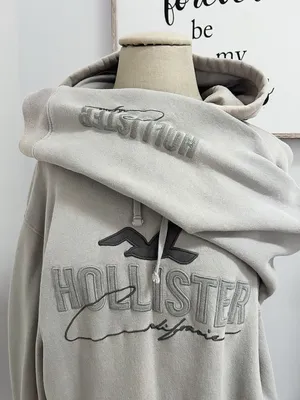 Hollister California Embroidered Logo Pullover Hoodie in Gray thumbnail 2