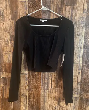 Bar III NWT body-con long sleeve blouse black size large l5 length x 14 w thumbnail 1