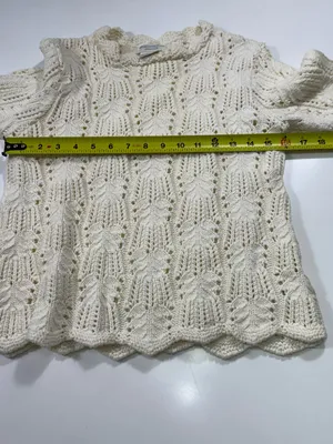 Worthington 100% Cotton Cream Scalloped-Hem Openwork Crewneck Sweater thumbnail 4