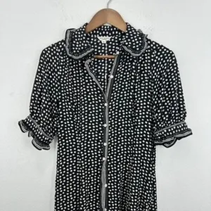 Max Studio London Women's XS Black White Polka Dot Midi‎ Dress Ruffle Trim NWT thumbnail 3