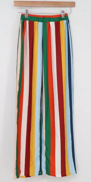 YMHY Pants Womens S Wide Leg Multicolor Vertical Stripe Elastic Waist Excellent thumbnail 1