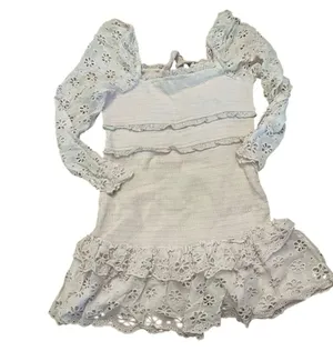 Elegant Lilac Lace Smocked Eyelet Lace Saylor Dress L thumbnail 3