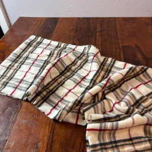 V. Fraas Cashmink Plaid Scarf Cream Tan Red Black Made in Germany‎ Unisex 64x12 thumbnail 3