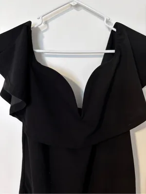 David's Bridal Black One-Shoulder Ruffle Sheath Dress thumbnail 3