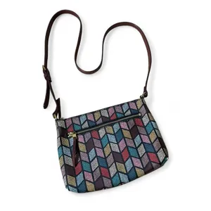 Fossil Multi Color Geometric Chevron Crossbody‎ Bag Burgundy Strap ZB7301 thumbnail 4