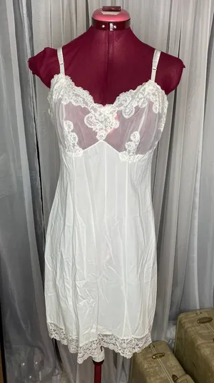 nightgown slip vintage knee length sheer bust white thumbnail 1