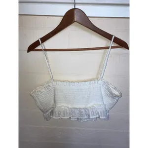 AMERICAN EAGLE Smocked Crop Top Size Large L White COQUETTE COTTAGE FEMININE thumbnail 5