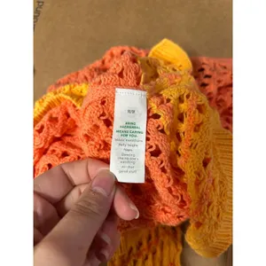 Aerie Crochet Sweater Boho Festival Beach Mesh‎ Orange Yellow Size Medium thumbnail 5