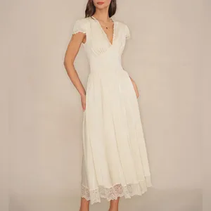 Rihoas Apricot V Neck Lace Maxi Dress thumbnail 10