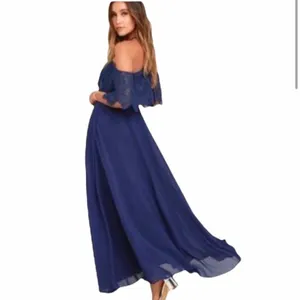NWT Lulu’s Unmatched Beauty Navy Blue Lace Off-the-Shoulder Dress‎ sz XS thumbnail 2