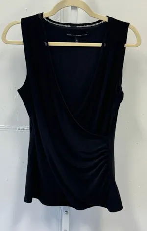 Y2K White House Black Market Black Faux Wrap Sleeveless Top Whimsical Med 2010s thumbnail 1