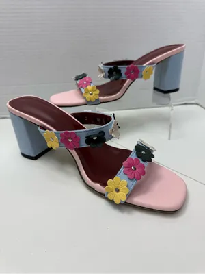 Womens Blue Floral Block Heel Sandals size 40- Unbranded thumbnail 2