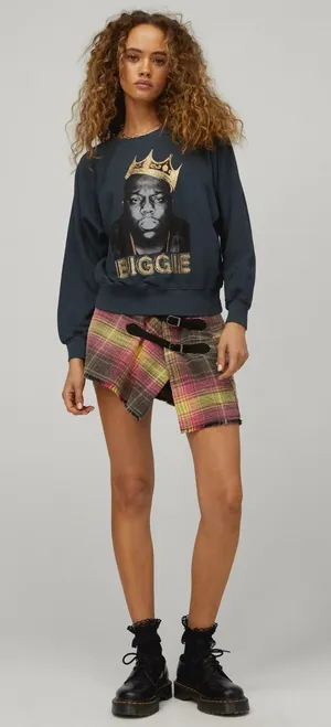 DAYDREAMER Biggie/Notorious B.I.G. Gold Crown Raglan Crew Sweatshirt in Vintage Black thumbnail 1