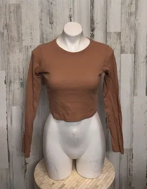 Bozzolo Brown Long Sleeve Ribbed Crop Top Women’s Size M thumbnail 1