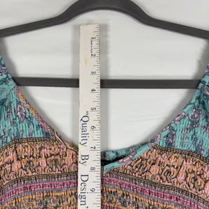 Teal Floral Smocked Midi Dress Womens‎ Medium Boho Flutter Sleeve Peasant V-Neck thumbnail 5