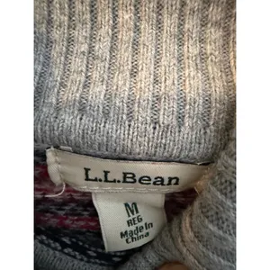 LL Bean Turtleneck Sweater Womens Medium Cotton Cashmere Fair Isle Stripe Grey thumbnail 2