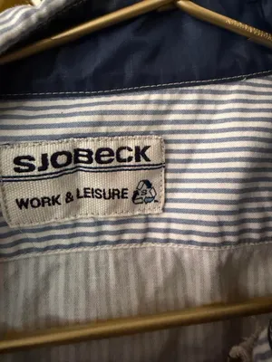 Anthropologie Vtg Sjobeck blue & white striped button-up shirt with navy blue collar and cuffs sz S/m thumbnail 5