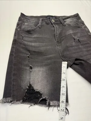 RISEN Black Denim Distressed Shorts thumbnail 3