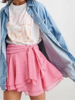 🌸Aerie Pink Chiffon Wrap Mini Skirt Size Xl🌸 thumbnail 1