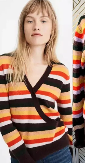 Madewell Wrap-Front Pullover‎ Sweater in Stripe thumbnail 1