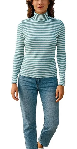 Y2k Polo Jeans Co by Ralph Lauren Blue White Striped Knit Turtleneck Size XL thumbnail 1