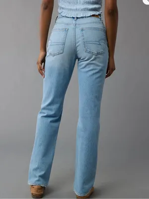 American Eagle Super High Rise Straight Jeans Size 12 Womens Light Wash Blue thumbnail 2