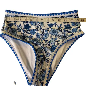 Blue White Floral Chintz Ric Rac High Waisted Bikini‎ Swimsuit Size Smal New thumbnail 7