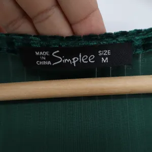 Simplee Dark Green Ribbed Velvet Wrap Dress Short Flutter Sleeve Midi Green M thumbnail 2