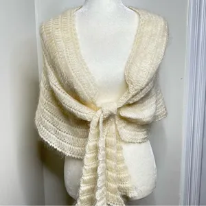 Central Park West Loose Knit Shoulder Wrap Shawl Shrug Mohair Blend Cream Ivory thumbnail 2