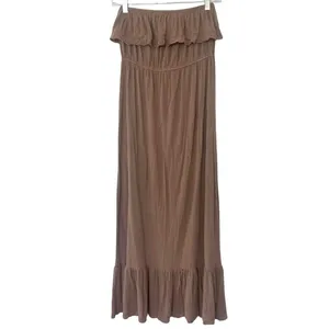 Forever 21 Strapless Long Dress Ruffle Top Crochet Trim Maxi Dress Small Brown thumbnail 3