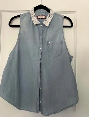 Abercrombie & Fitch Denim Shirt with Lace Collar size Large thumbnail 1