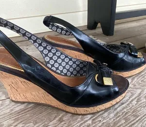SPERRY TOPSIDER SOUTHAMPTON patent leather cork wedge slingback front bow shoes thumbnail 1