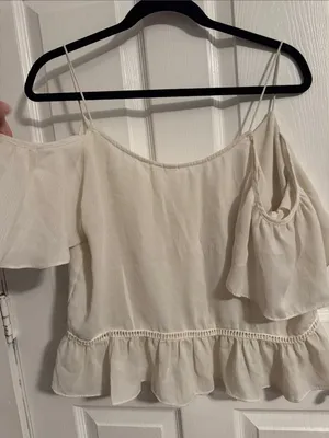 Off-Shoulder Cream Ruffle Women's Top thumbnail 4